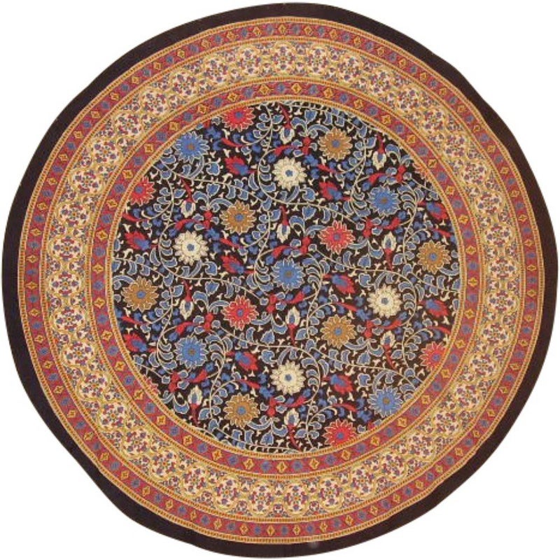 India Arts Sunflower Print Round Cotton Tablecloth 70" Yellow on Black - Image 2